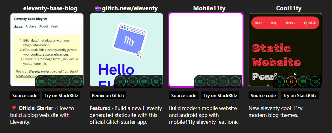 Templates 11ty projects with high score lighthouse